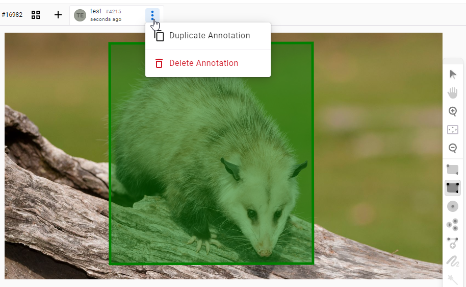 Screenshot of Delete action for the annotation